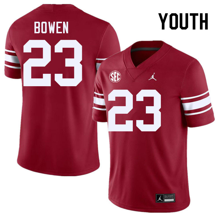 Youth #23 Eli Bowen Oklahoma Sooners 2024 SEC Conference College Football Jerseys-Throwback